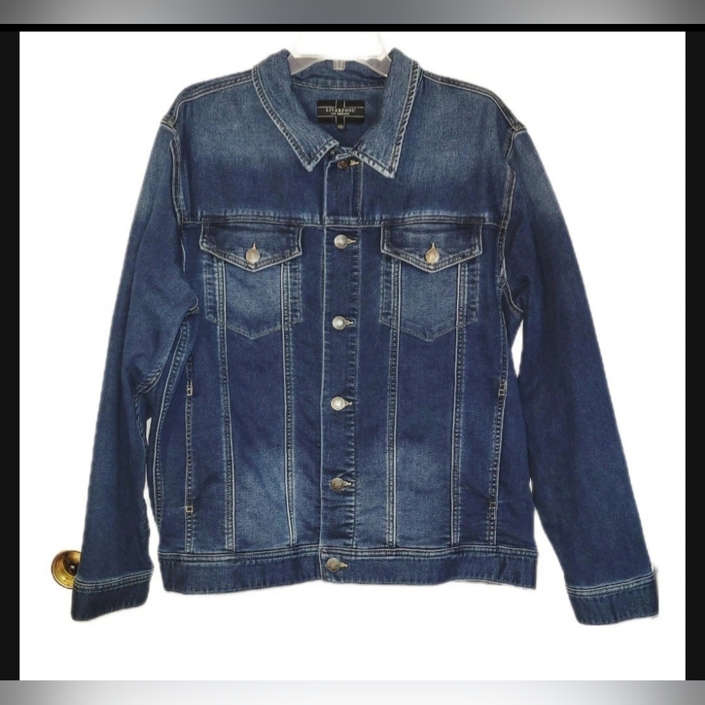 Liverpool Los Angeles Men's Blue Knit Denim  Jacket Size XL 360° Stretch Fabric